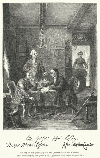 Deutscher Philosoph und Dramatiker diskutiert Religion mit Moses Mendelssohn und Johann Kaspar Lavater von German School