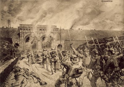 Deutsche Truppen greifen das Porte du Douai in Lille am 12. Oktober 1914 an von German School