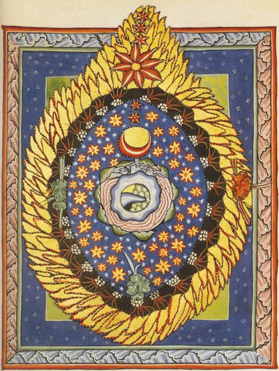 Gott, Kosmos und Menschheit. Miniatur aus Liber Scivias von Hildegard von Bingen, ca. 1175 von German School