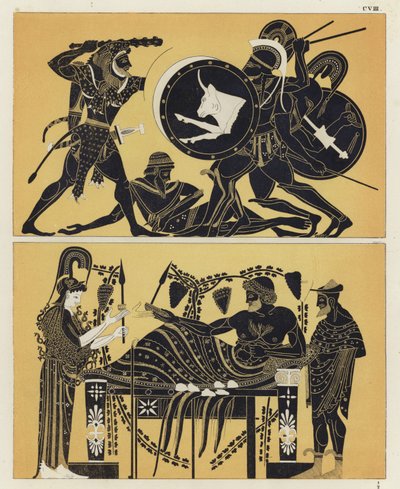 Herkules kämpft gegen Geryon und Geryon mit Athena und Dionysos von German School
