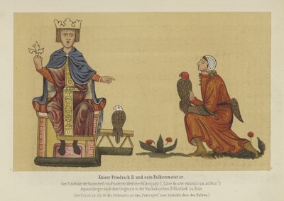 Heiliger Römischer Kaiser Friedrich II. und sein Falkenmeister, 13. Jahrhundert von German School