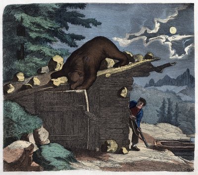 Jäger, die den Bären aus dem Alpenwald töten wollen. In „Wenn Jemand eine Reise tut, so kann er was erzählen“, deutsche Erzählung von Franz Wiedemann. von German School