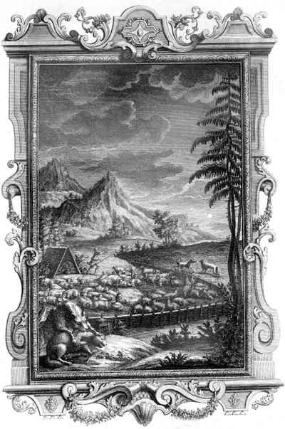 Jakob, der treue Hirte, schützt seine Schafherde vor dem Angriff von Wölfen, 1731 von German School