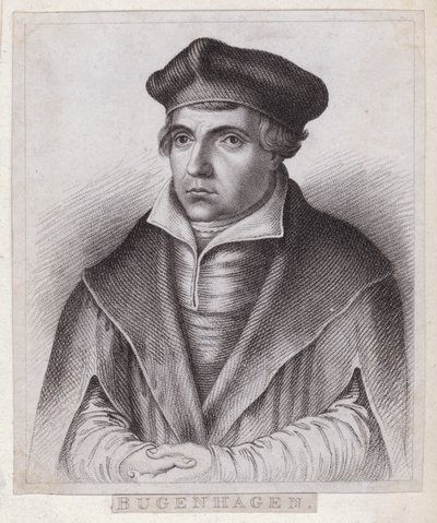 Johannes Bugenhagen (Doctor Pomeranus), deutscher Priester und Theologe, der die protestantische Reformation nach Pommern und Dänemark brachte (Stich) von German School