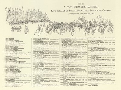 Schlüssel zum Gemälde von König Wilhelm von Preußen, zum Kaiser von Deutschland ausgerufen von German School