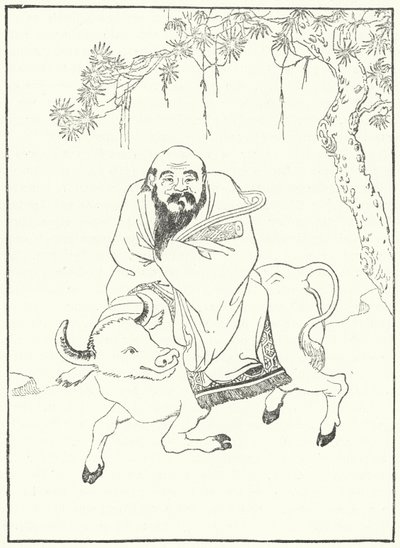 Laozi, antiker chinesischer Philosoph, auf einem Wasserbüffel (Stich) von German School