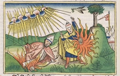 Levitikus 10:1-2 Nadab und Abihu opfern unheiliges Feuer und sterben, aus der Nürnberger Bibel (Biblia Sacra Germanaica) von German School