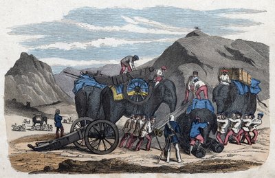 Verladung von Elefanten für Herrn Bocks Reise nach Dresden. In „Wenn Jemand eine Reise tut, so kann er was erzählen“, deutsche Erzählung von Franz Wiedemann. von German School