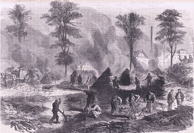 Holzkohleherstellung für Schießpulver, Cassells Geschichte des Krieges zwischen Frankreich und Deutschland, veröffentlicht von Cassell and Company Limited, ca. 1890 von German School
