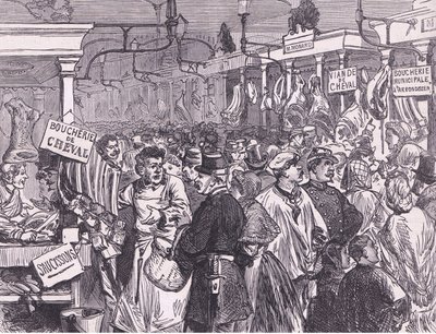 Fleischmarkt in Paris, Cassells Geschichte des Krieges zwischen Frankreich und Deutschland, veröffentlicht von Cassell and Company Limited, ca. 1890 von German School