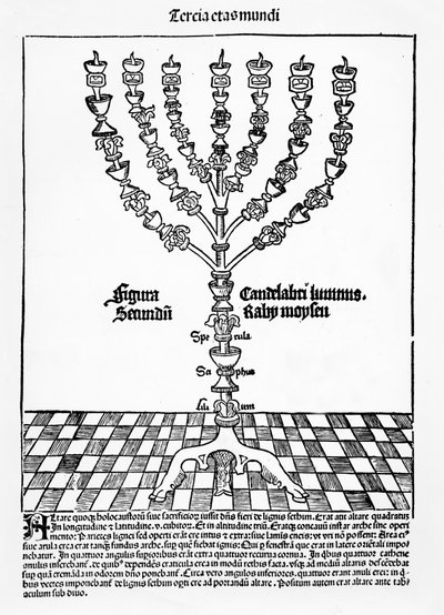 Menora, aus Liber Chronicarum von Hartmann Schedel, veröffentlicht in Nürnberg, 1493 von German School