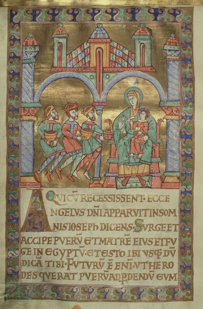 Ms. Czart. 1207, IV, fol.V v. Anbetung der Könige, aus dem Evangeliarium der Kathedrale von Plock, ca. 1075 von German School