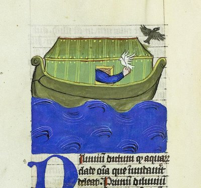 Noah lässt die Taube und den Raben frei, De Rerum Naturis - Rabanus Maurus, ca. 1425 (Gouache auf Pergament) von German School