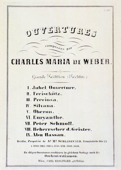 Seite mit Präsentation von Ouvertüren aus verschiedenen Opern von Carl Maria von Weber von German School