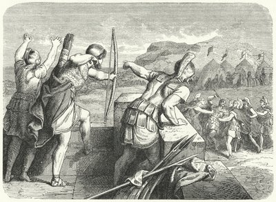 Philipp II. von Makedonien wird beim Angriff auf Methone 355 v. Chr. am Auge verwundet (Gravur) von German School