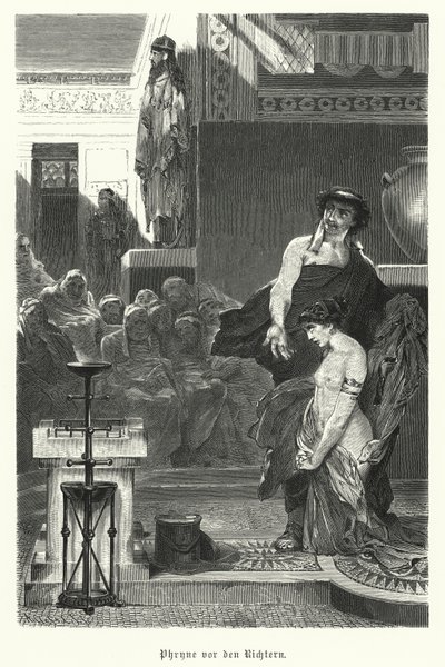 Phryne, antike griechische Kurtisane, vor Gericht wegen Gottlosigkeit, 4. Jahrhundert v. Chr. von German School