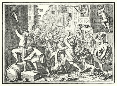 Plünderung der Judengasse, des jüdischen Ghettos von Frankfurt, im Fettmilch-Aufstand, 1614 von German School