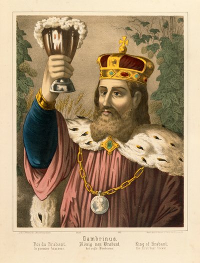 Porträt von Gambrinus, legendärer König von Flandern, illustriertes Flugblatt veröffentlicht von F.C. Wentzel, Weissenburg, 1870 von German School
