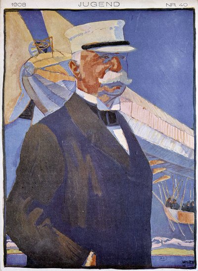 Porträt von Zeppelin vor einem Luftschiff - in „Jugend“ von German School