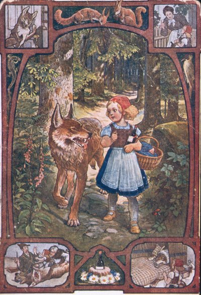 Postkarte mit Szenen aus Rotkäppchen, ca. 1910 von German School