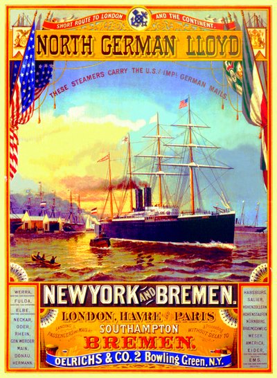 Plakat zur Werbung für die Norddeutsche Lloyd-Linie, 1883 von German School