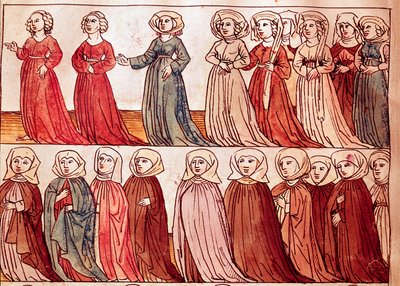 Prozession der Frauen von Böhmen. Miniatur aus „Chroniken des Konzils von Konstanz“ von Ulrich Richental von German School