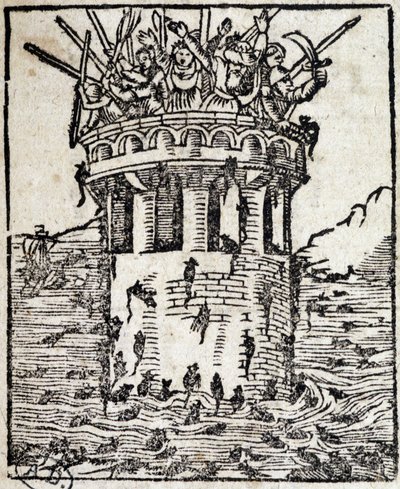 Ratten greifen einen Turm an - Deutsche Gravur aus dem 16. Jahrhundert von German School