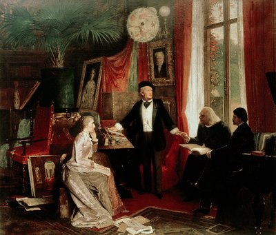 Richard Wagner mit Franz Liszt und Liszts Tochter Cosima von German School