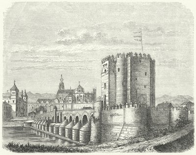 Römische Brücke und Große Moschee von Córdoba, Spanien (Gravur) von German School