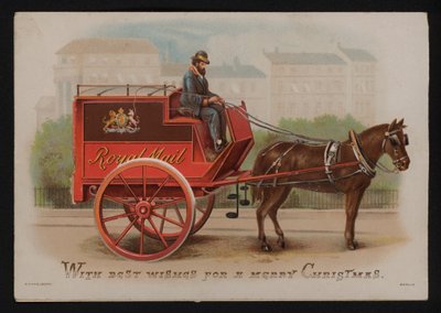 Royal Mail Van, Weihnachtsgrußkarte, späte 19. oder frühe 20. Jahrhundert von German School