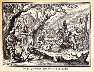 Ländliche Menschen im Mittelalter. Deutsche Gravur des 18. Jahrhunderts. Anonym. Bibl. der dekorativen Künste. von German School
