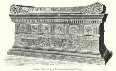 Sarkophag des römischen Soldaten und Konsuls Lucius Cornelius Scipio Barbatus im Vatikan, Rom von German School