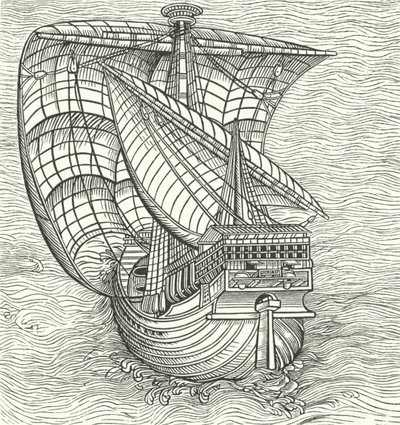 Seeschiff segelt mit dem Wind (Gravur) von German School