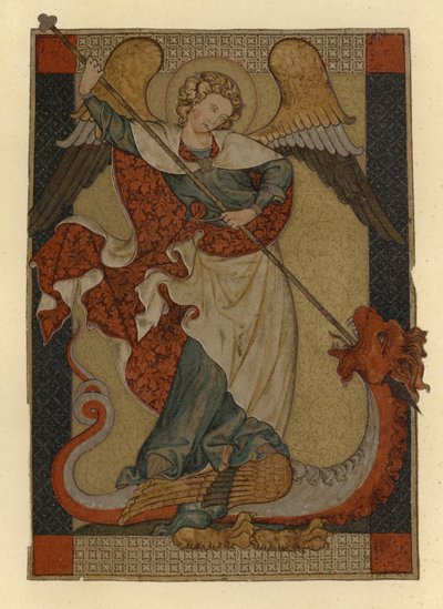 Erzengel Michael besiegt Satan, dargestellt als Drache von German School