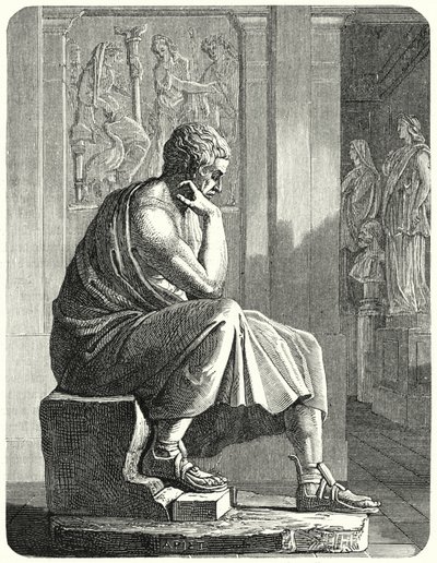 Statue von Aristoteles, antiker griechischer Philosoph und Wissenschaftler (Gravur) von German School