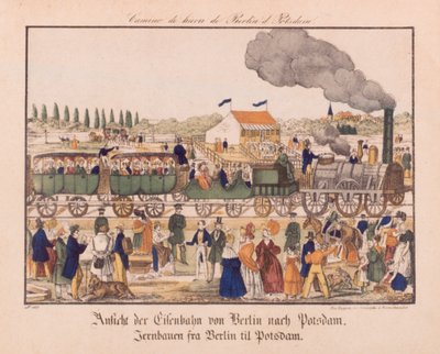 Dampfeisenbahn zwischen Berlin und Potsdam, Neuruppiner Bilderbogen, um 1840 von German School