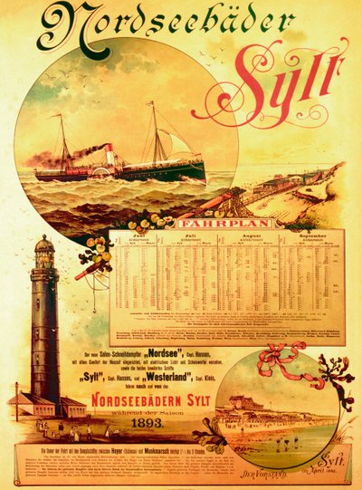 Sylt Nordseebäder, Plakat zur Werbung für die Sylter Dampfschifffahrtsgesellschaft, 1893 von German School