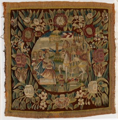 Wandteppich-Kissenbezug mit David und Abigail, Samuel XXV, möglicherweise hergestellt in Hamburg, Deutschland, um 1615 von German School