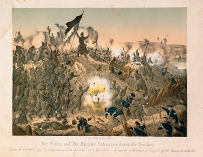 Die Schlacht von Dybboel im Zweiten Schleswig-Krieg, am 18. April 1864, veröffentlicht von Verlag A. Felgner, Berlin, 1864 von German School