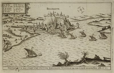 Der Fall von Belgrad an die Türken im Jahr 1521, Illustration aus einem Buch über die osmanischen Feldzüge in Europa, graviert von Paul Furst (ca.1605-66) von German School