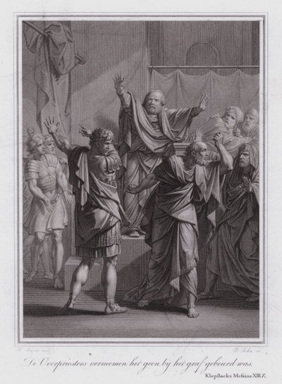 Die Hohepriester erfahren, dass das Grab Christi leer ist (Gravur) von German School