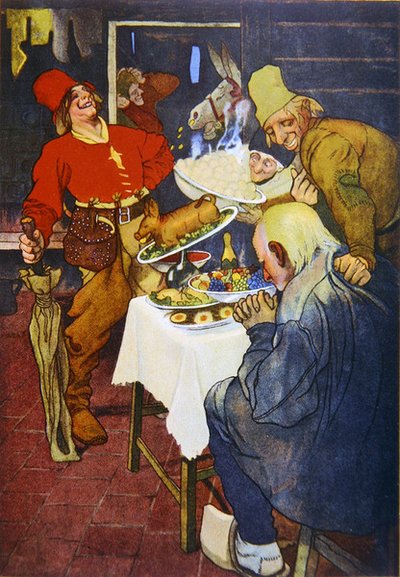 Der magische Tisch und der goldene Esel, Illustration eines Märchens der Brüder Grimm von German School
