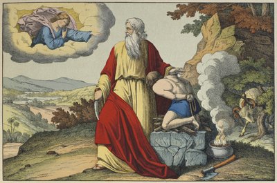 Das Opfer Isaaks durch Abraham, Illustration aus dem Alten Testament, veröffentlicht von Jakob Ferdinand Schreiber, Esslingen (Farbstich) von German School