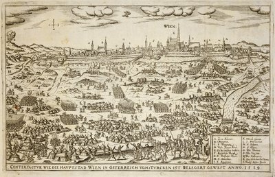 Die Belagerung von Wien im Jahr 1529, Illustration aus einem Buch über die osmanischen Feldzüge in Europa, graviert von Paul Furst (ca.1605-66) von German School