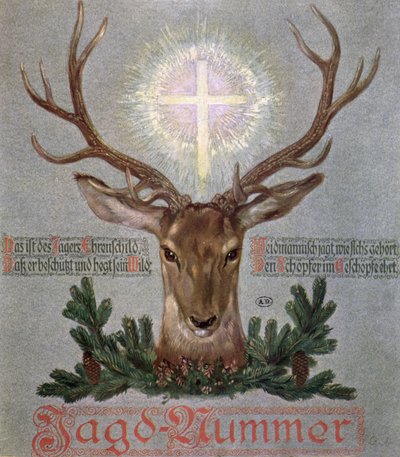 Der Hirsch des heiligen Hubertus (655-727), Titelillustration aus einer Jagdzeitschrift, 1908 von German School