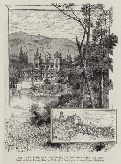Die Villa Reiss, bei Kronberg, Taunusgebirge, Deutschland (Stich) von German School