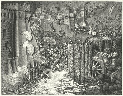 Die Armee des Heiligen Römischen Kaisers Maximilian I. stürmt Szekesfehervar, die mittelalterliche Hauptstadt des Königreichs Ungarn von German School