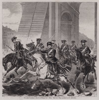 Die ersten deutschen Soldaten, die nach dem Ende des Deutsch-Französischen Krieges Paris betreten, um die Stadt zu besetzen von German School