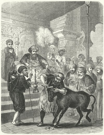 Der Bauer und sein Esel vor dem Kalifen Harun al-Raschid (Stich) von German School