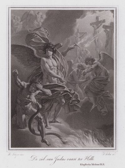 Die Seele des Judas auf dem Weg zur Hölle (Gravur) von German School
